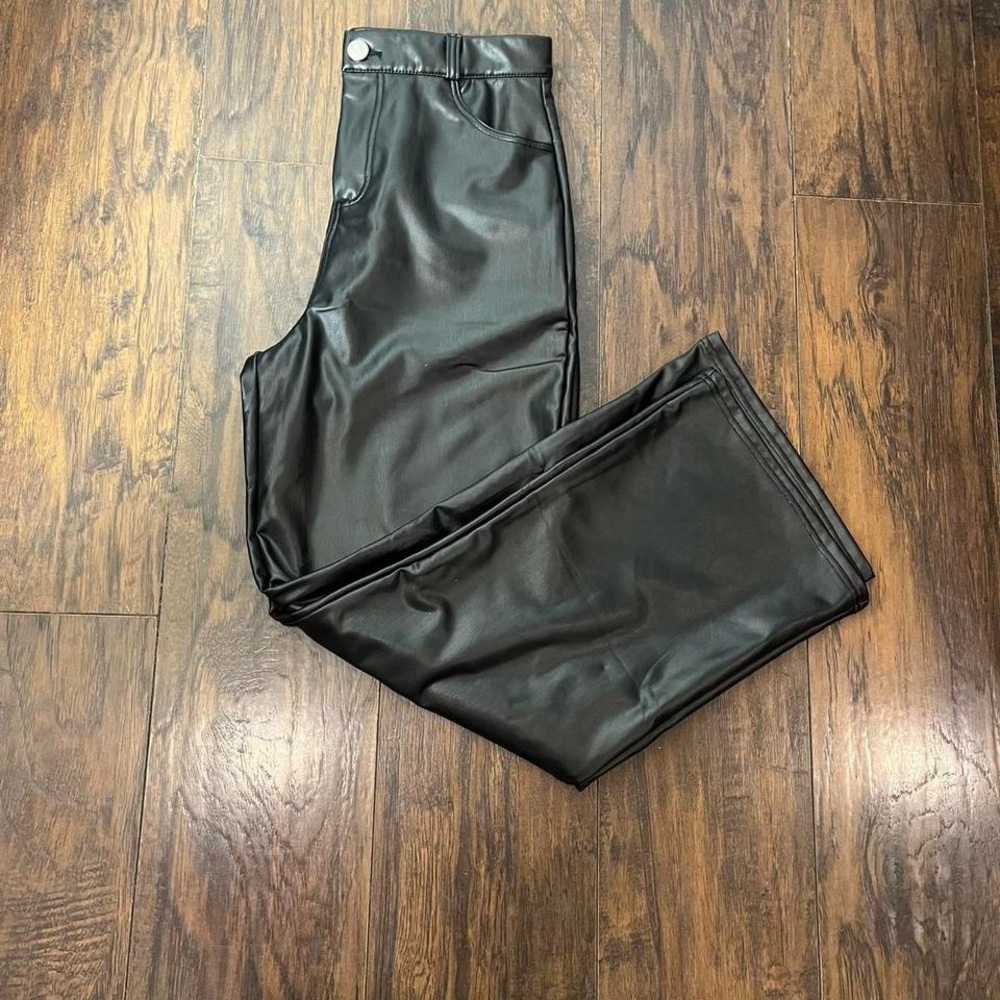 Black Faux Leather Straight-Leg Trousers